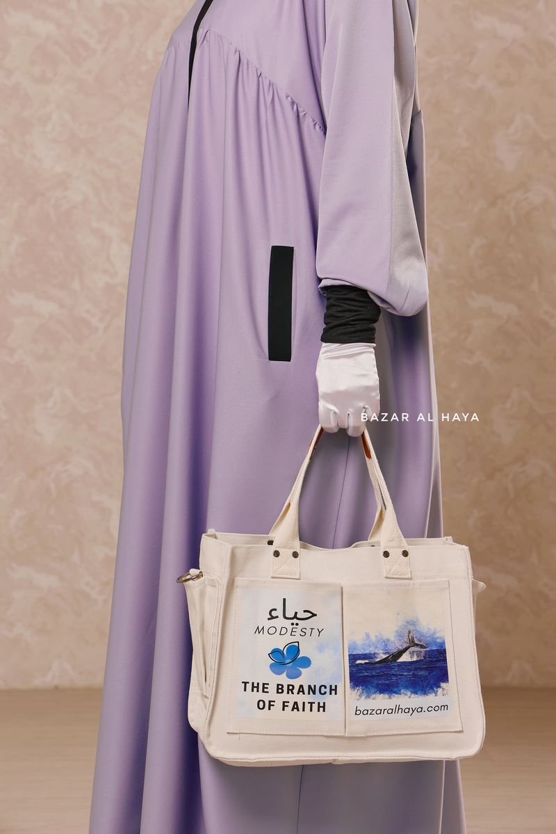“Modesty - The Branch Of Faith” Ivory Cotton Tote Bag