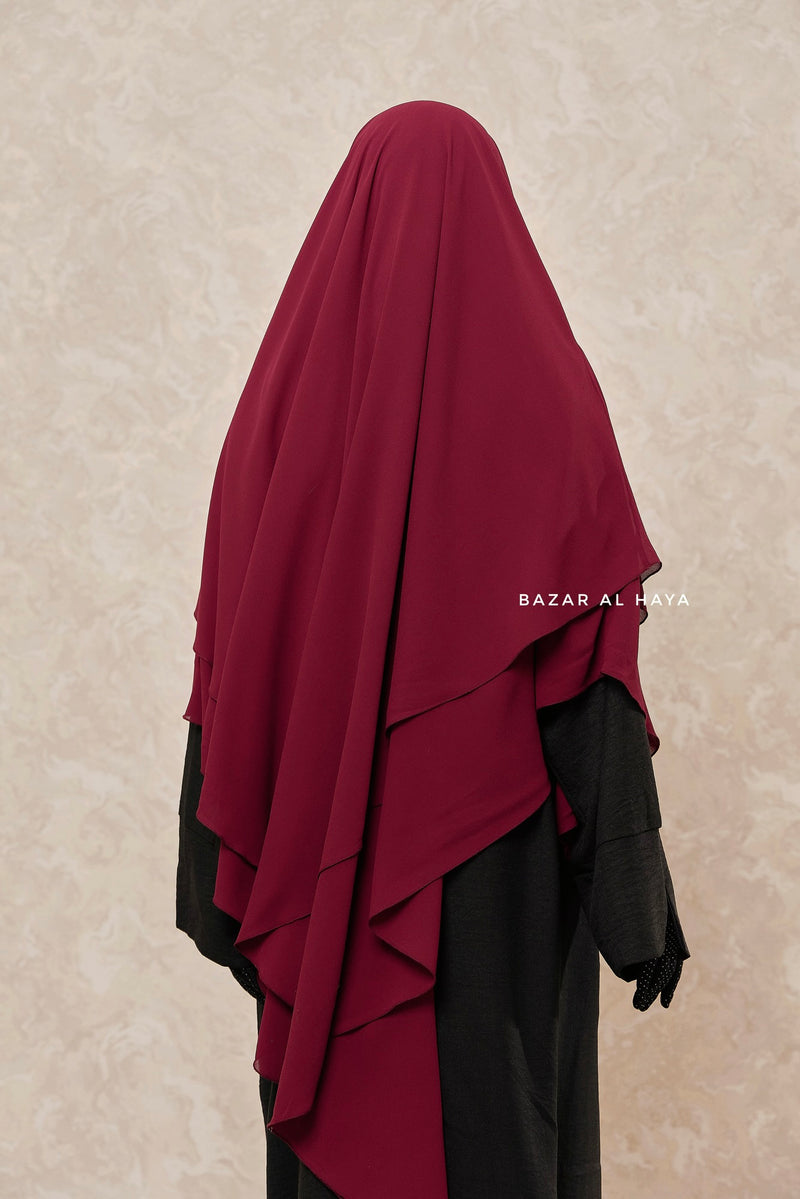 Maroon Pari Two Layered Diamond Khimar - Crepe Chiffon