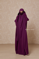 Purple Sarah One Piece Jilbab - Zipper Sleeves - Silk Crepe