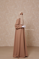 Rania Sepia Tan Abaya Dress Half-Placket Button Front & Sleeve - Mediumweight Soft Crepe Cotton