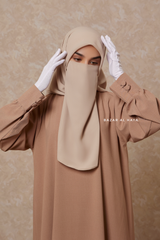 Rania Sepia Tan Abaya Dress Half-Placket Button Front & Sleeve - Mediumweight Soft Crepe Cotton