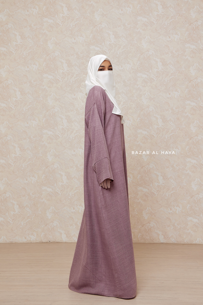 Dusty Mauve Rahima Loose Fit Comfy Abaya With Pockets - Leon