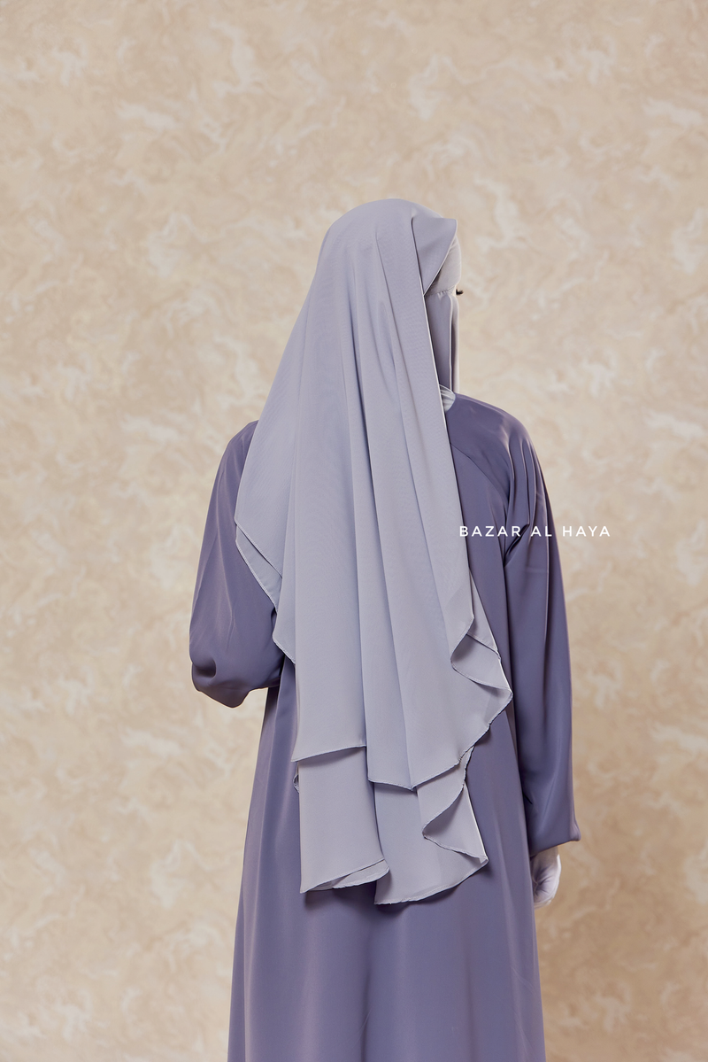 Silver Two Layer Niqab - Premium Wool Chiffon - Medium