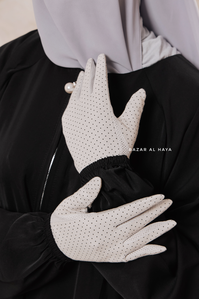 White Touch Screen Dotted Long Gloves - One Size