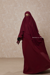 Maroon Pari Layered Khimar & Salam 2 Abaya Two Piece Set