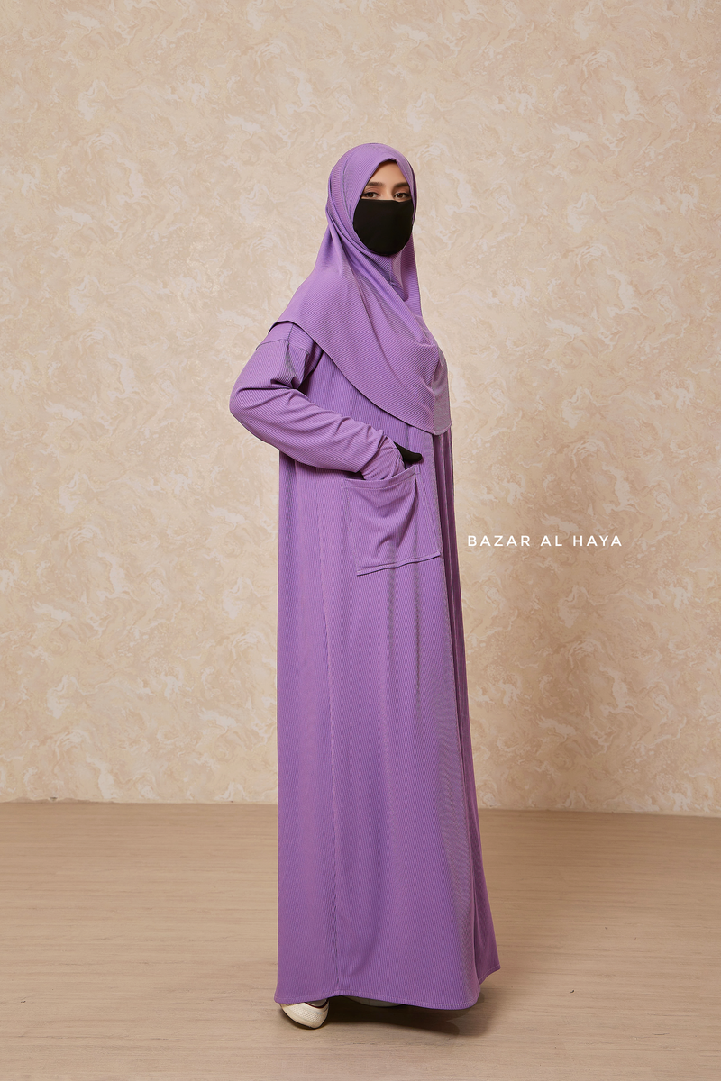 Lavender Khawla Premium Corduroy Cotton Two Piece Prayer Dress - Abaya & Khimar