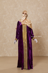 Purple Irfah Luxurious Plush Pombarch Kaftan - Abaya Dress With Belt