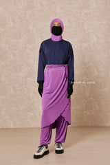 Purple Navy Modest Swimwear 4 Piece Swimdress, Khimar, Apron & Pants - Comfort Swimsuit