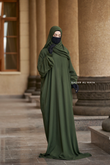 Olive Prayer / Salah Dress One Piece Jilbab 100% Cotton - Super Breathable Comfy Style