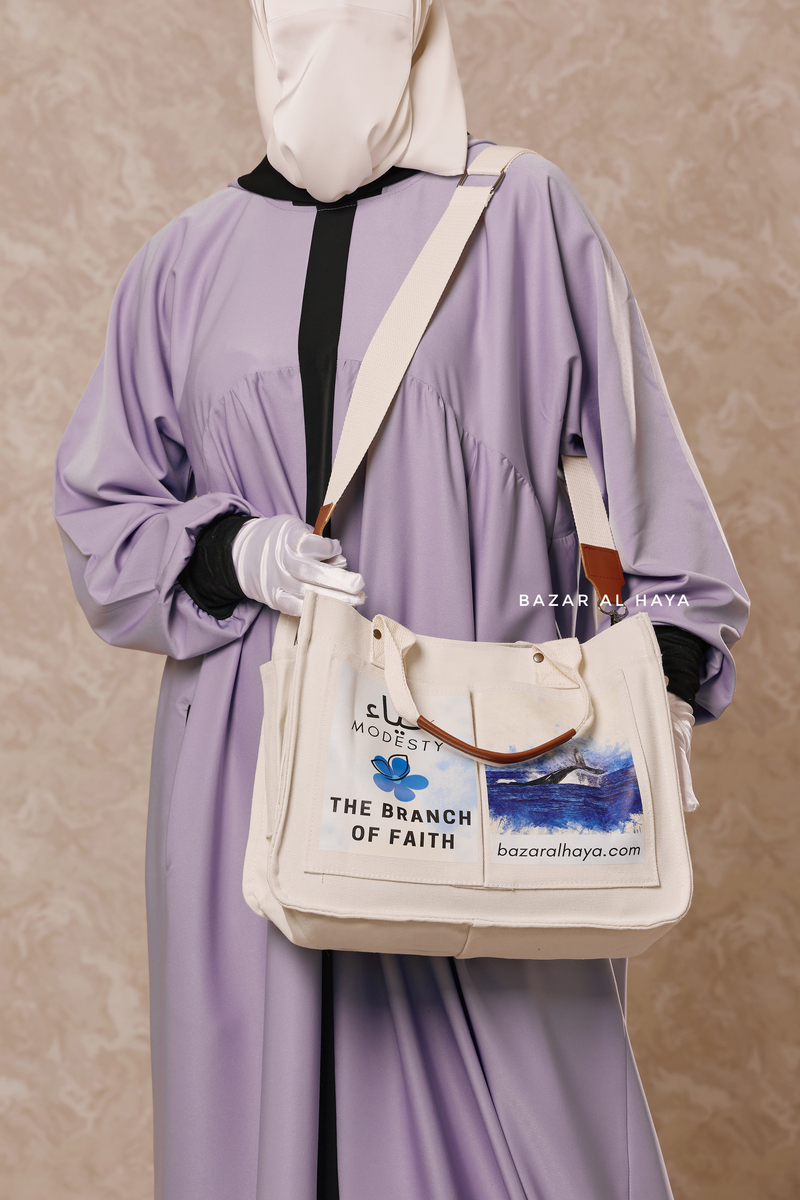 “Modesty - The Branch Of Faith” Ivory Cotton Tote Bag