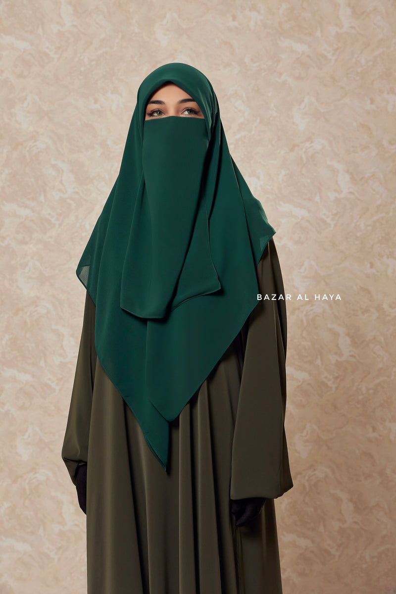 Emerald Square Scarf With Half Niqab Set - Super Breathable - Medium