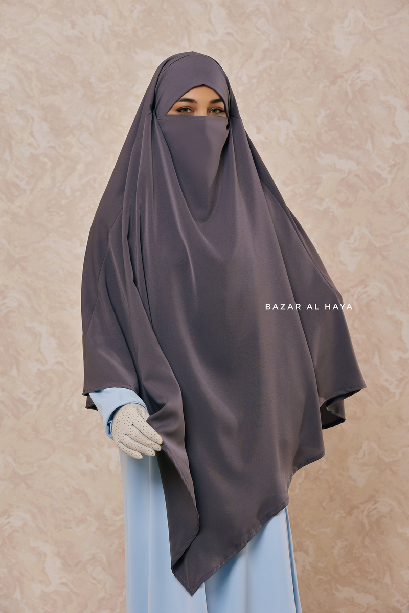 Mubarak Steel Grey Diamond Khimar - Nida Extra Long