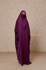 Purple Sarah One Piece Jilbab - Zipper Sleeves - Silk Crepe