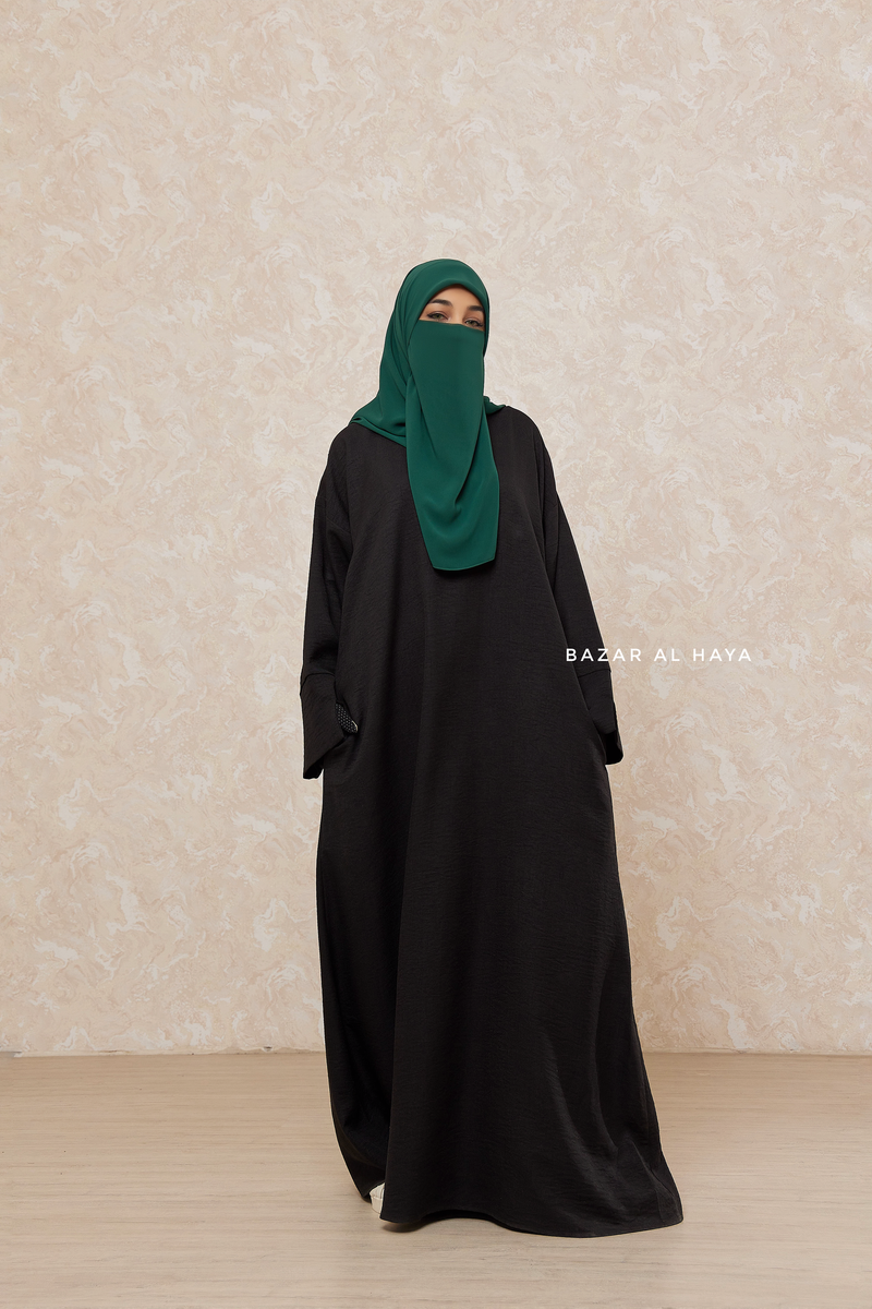 Black Rahima Loose Fit Comfy Abaya With Pockets - Leon