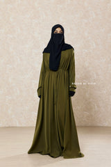 Olive Salam 3 Adjustable Belted Abaya Dress - Front Zipper & Zipper Sleeves - Nida