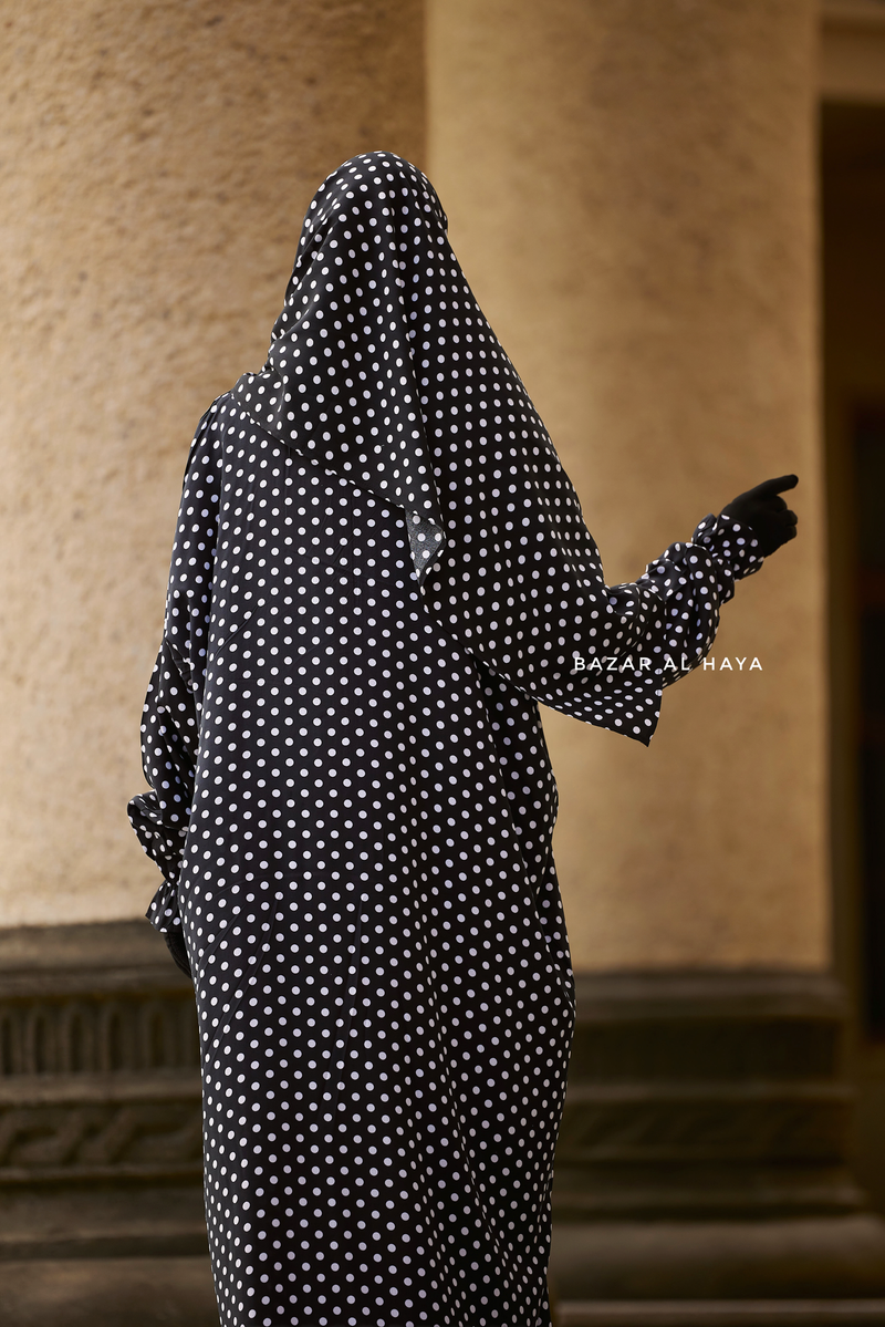 Prayer / Salah Dress One Piece Jilbab Polka Dot 100% Cotton - Super Breathable Comfy Style