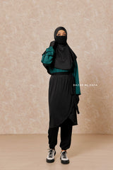 Black Emerald Modest Swimwear 4 Piece Set With Swimdress, Khimar, & Pants - Comfort Swimsuit