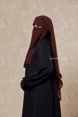 Brown Two Layer Flap Niqab - Premium Wool Chiffon - Medium