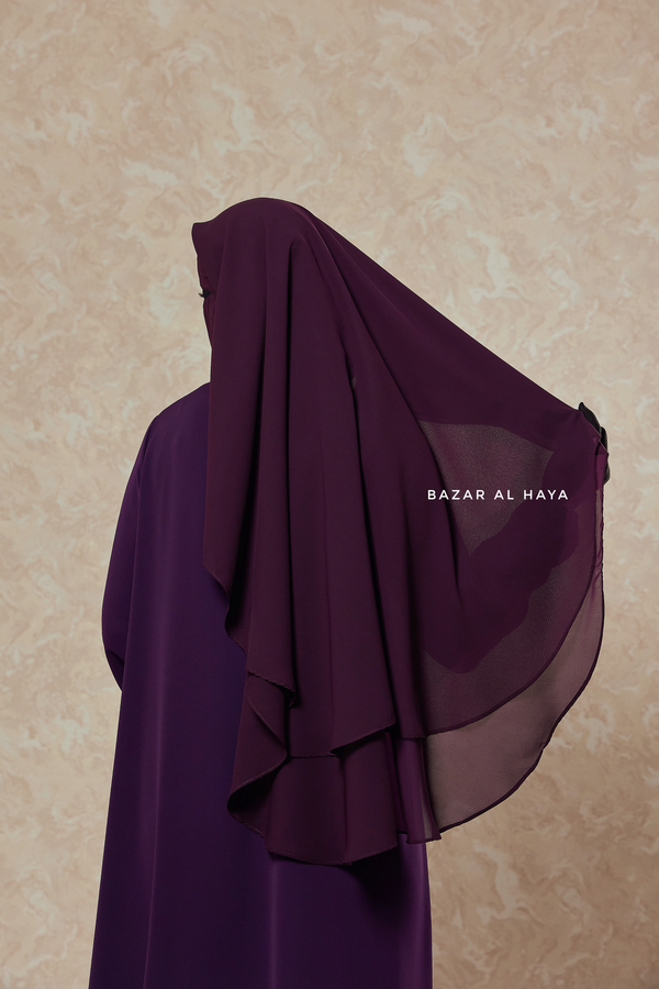 Plum Two Layer Niqab - Premium Wool Chiffon - Medium