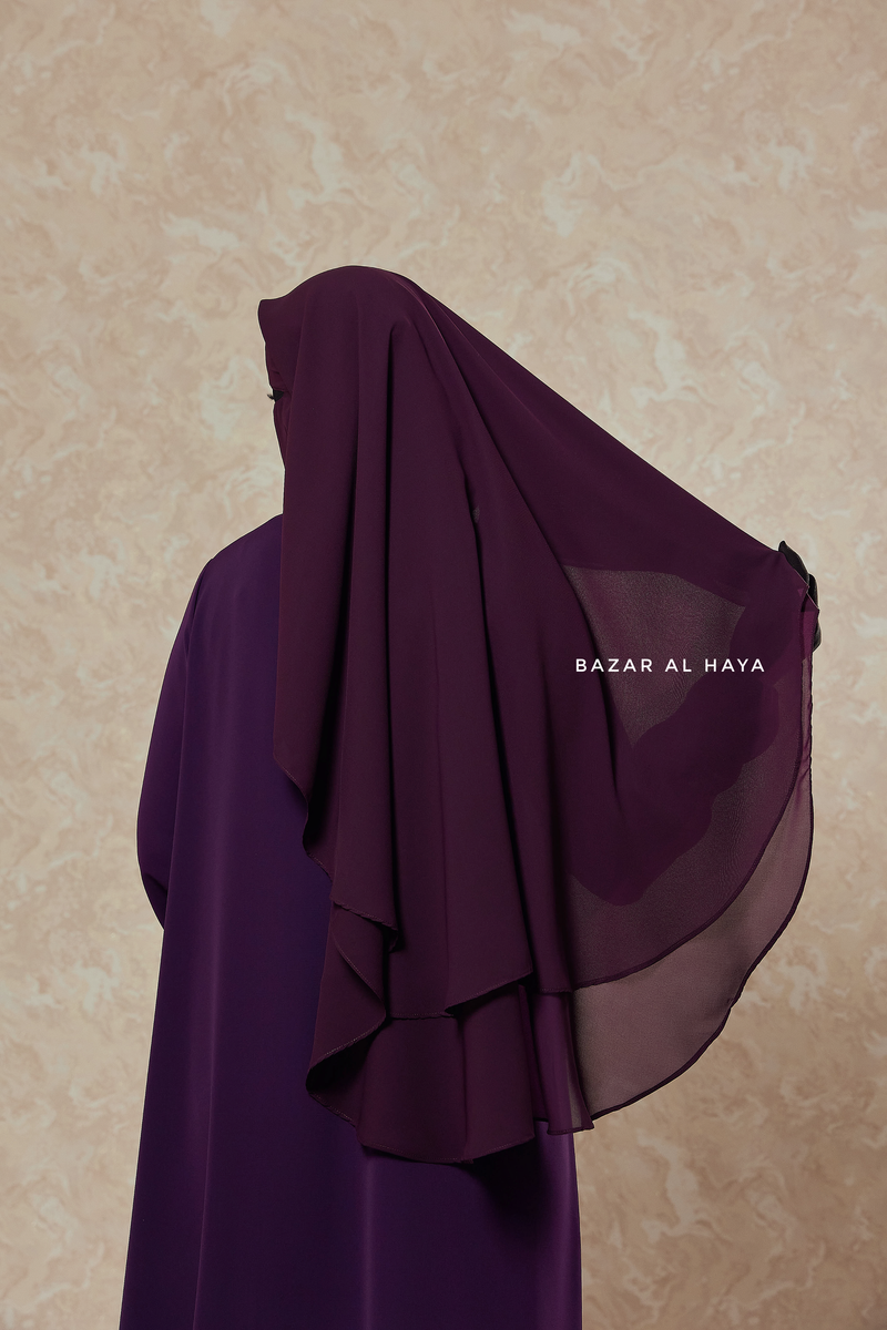 Plum Two Layer Niqab - Premium Wool Chiffon - Medium