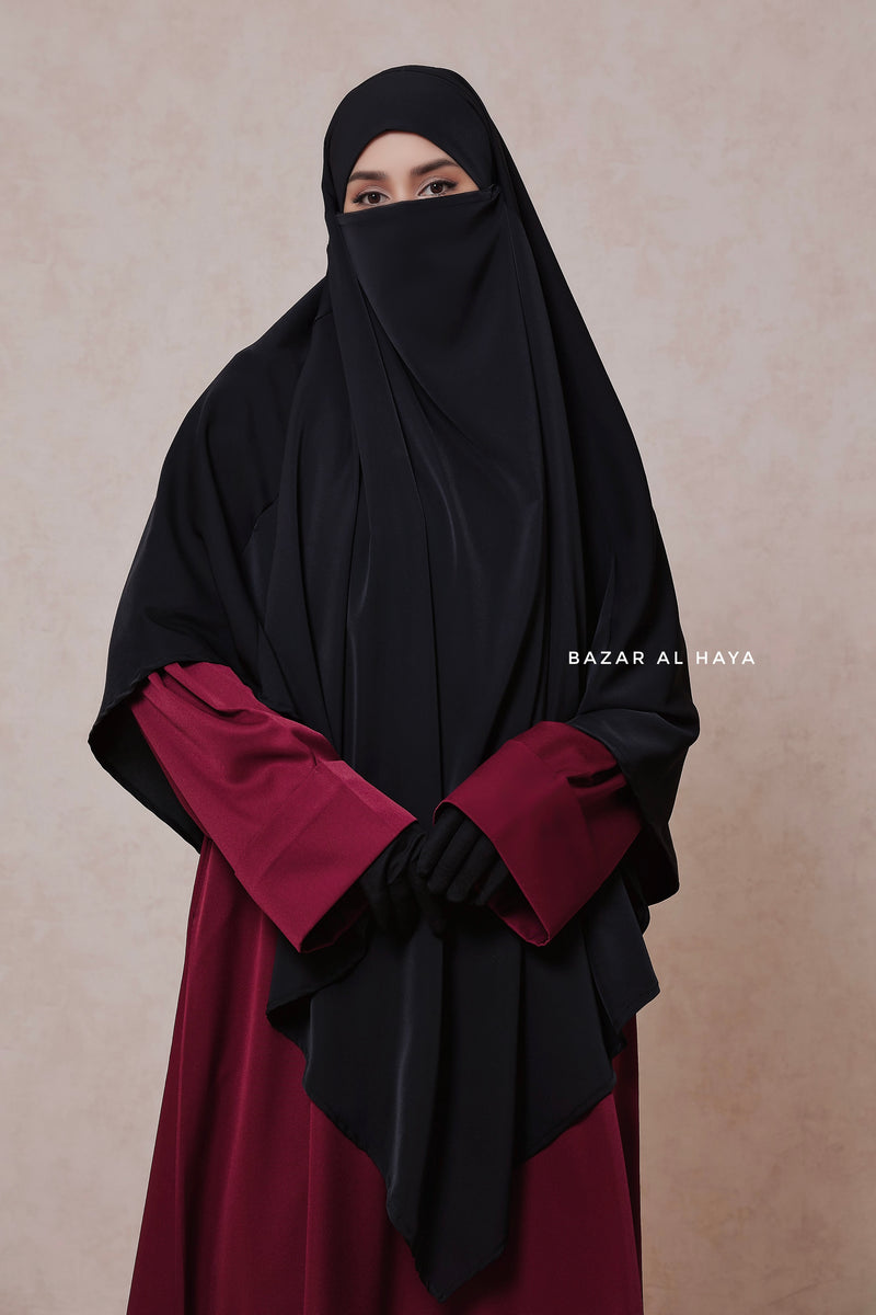 Black Mubarak Long Diamond Khimar - Nidha Extra Long