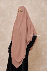 Taupe Rose Pari Two Layered Maxi Diamond Khimar - Crepe Chiffon