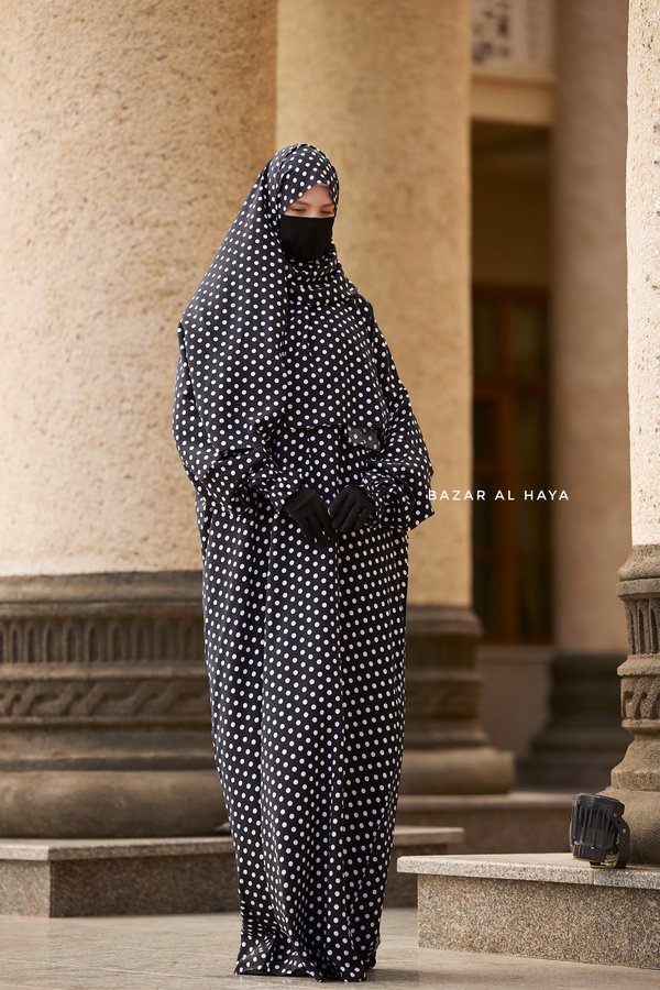 Prayer / Salah Dress One Piece Jilbab Polka Dot 100% Cotton - Super Breathable Comfy Style