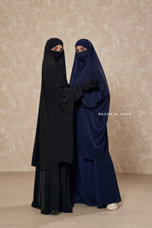 Hoor Black / Navy Two Piece Jilbab With Skirt- Long & Loose