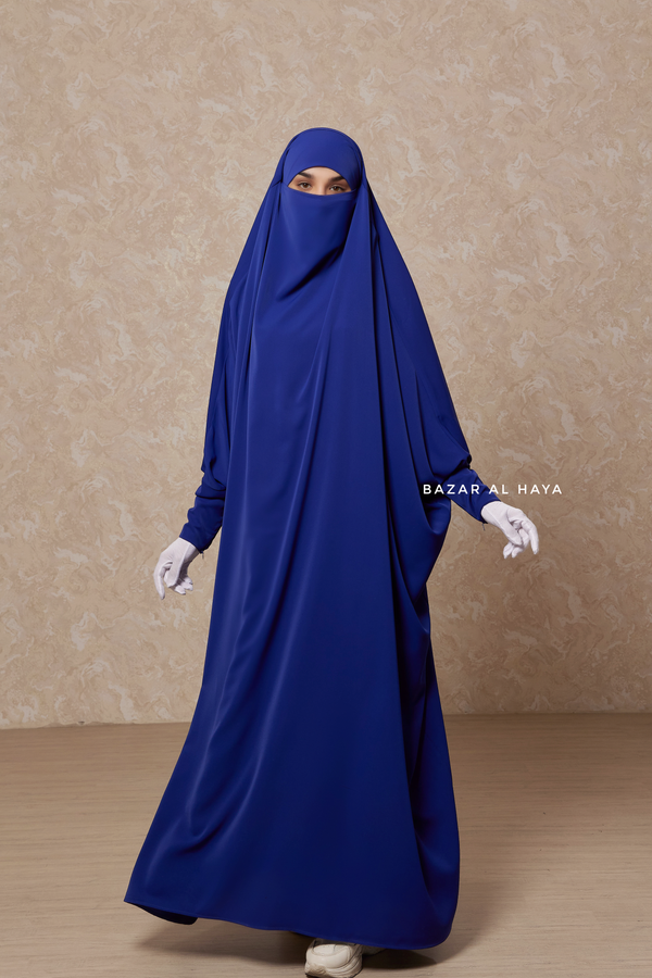 Royal Blue Sarah One Piece Jilbab - Zipper Sleeves - Silk Crepe