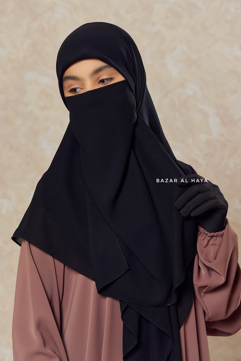 Black Square Scarf With Half Niqab Set - Super Breathable - Medium