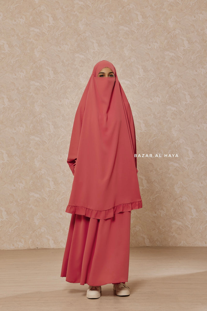 Raspberry Ibadah Pink Two-piece Jilbab with Skirt, Haj, Umrah Garment & Prayer Set