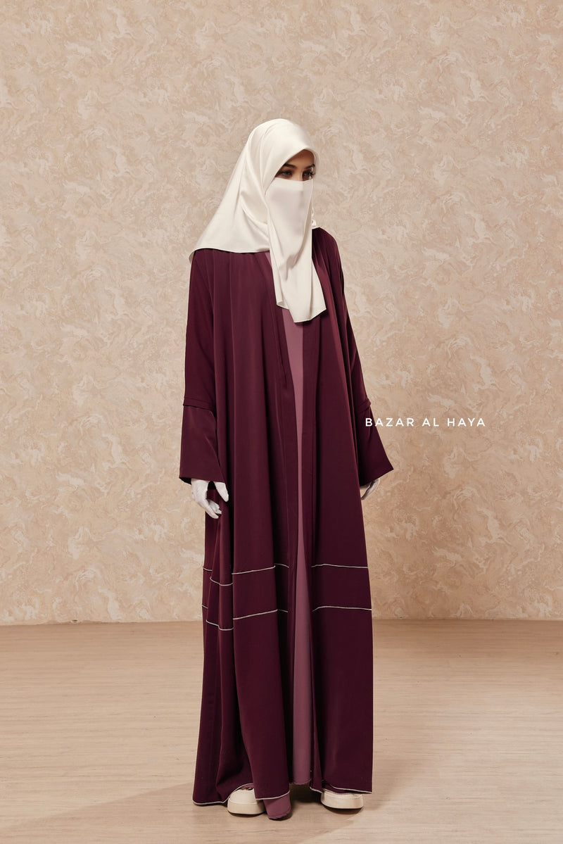 Mulberry Fathiya Open Front Abaya In Nida - Relaxed Fit