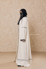 White Fazeela Open Front Abaya In Classic Design - Premium Silk Crepe