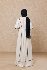 White Fazeela Open Front Abaya In Classic Design - Premium Silk Crepe