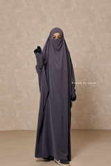 Steel Grey Sarah One Piece Jilbab - Zipper Sleeves - Silk Crepe