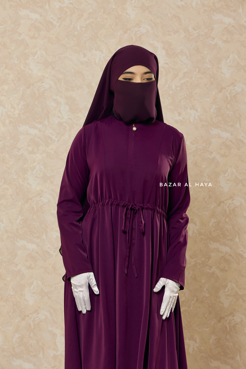 Salam 3 Purple Belted Abaya Dress - Front Zipper & Zipper Sleeves - Nida