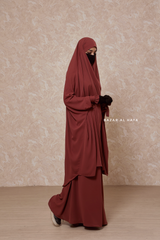 Red-Orange Jahida Two Piece Jilbab With Loose Pants Set - Skirt-Style Shalwar