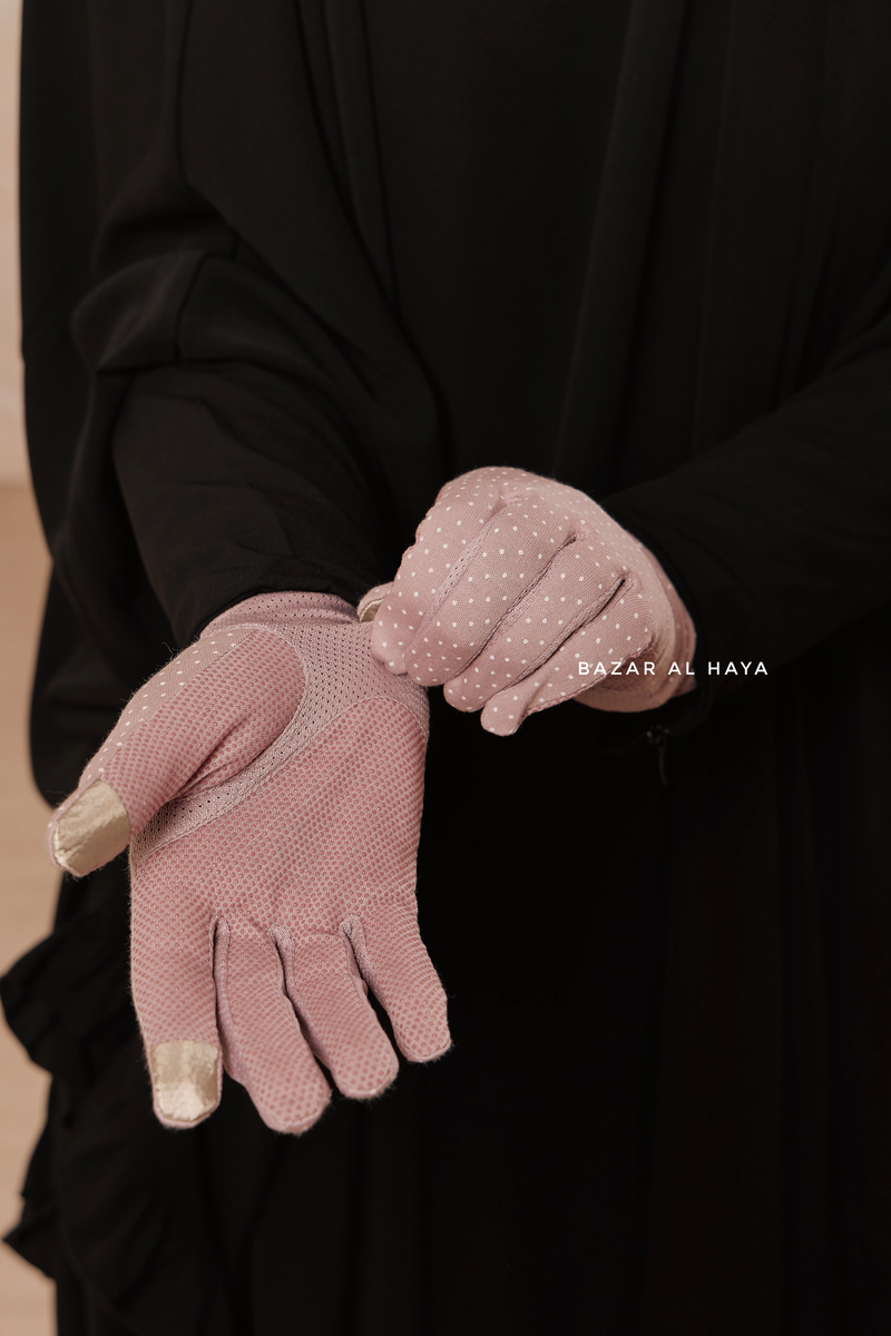 Dusty Pink Touch Screen Dotted Long Gloves - One Size