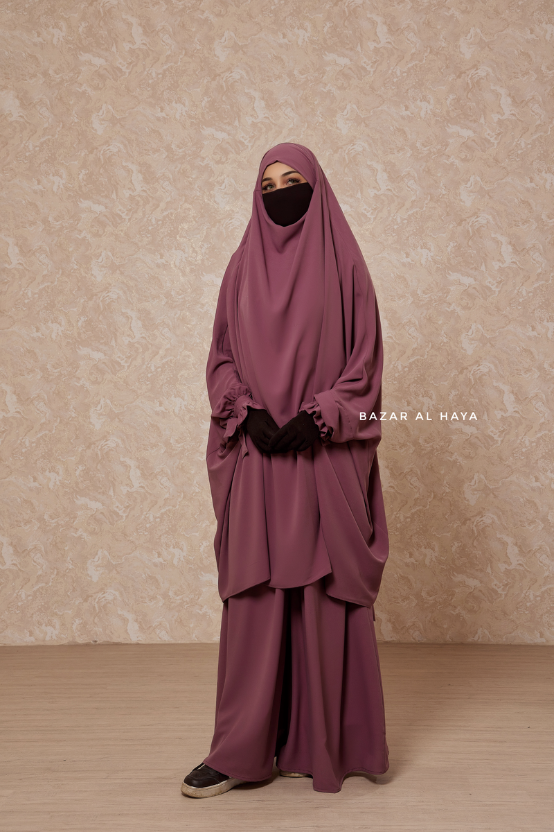 Grape Jahida Two Piece Jilbab With Loose Pants Set - Skirt-Style Shalwar