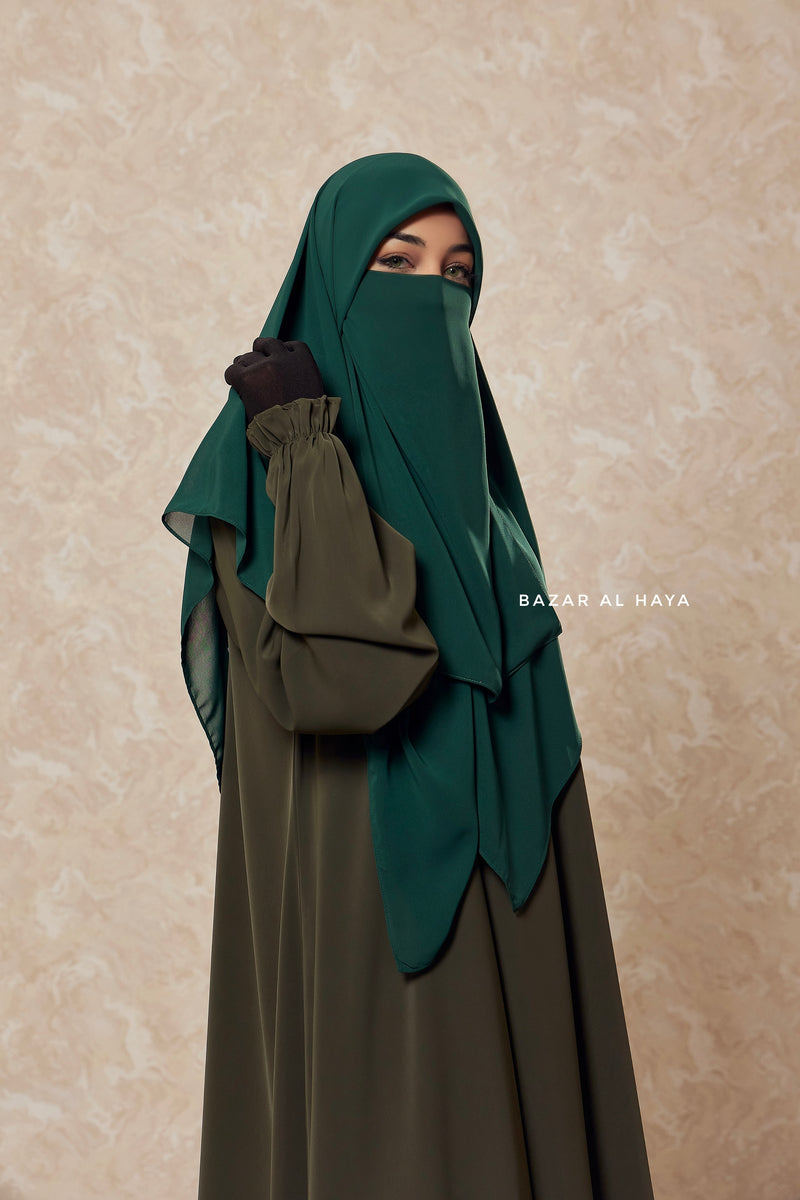 Emerald Square Scarf With Half Niqab Set - Super Breathable - Medium