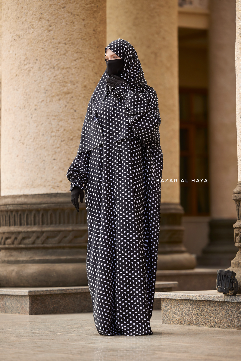 Prayer / Salah Dress One Piece Jilbab Polka Dot 100% Cotton - Super Breathable Comfy Style