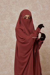 Red-Orange Jahida Two Piece Jilbab With Loose Pants Set - Skirt-Style Shalwar