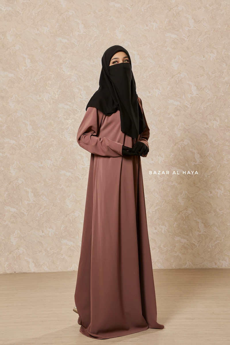 Taupe Rose Intisar Abaya - Comfy Style Open Zipper - Silk Crepe