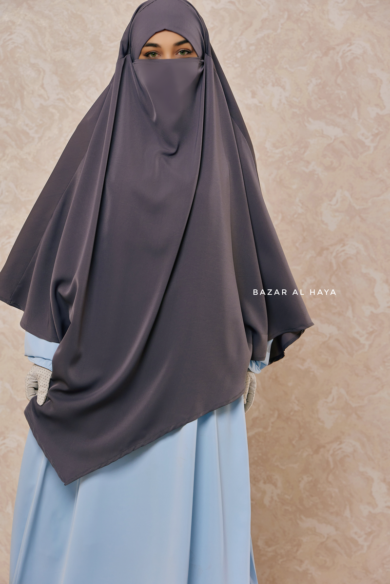 Mubarak Steel Grey Diamond Khimar - Nida Extra Long