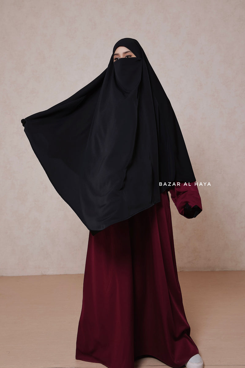 Black Mubarak Long Diamond Khimar - Nidha Extra Long