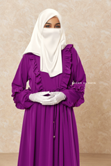 Afsah Bright Purple 3-D Ruffles Lightweight Abaya Dress - Soft Breathable Crepe Cotton