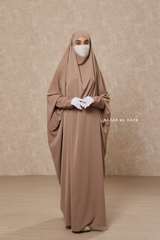 Mocha Sarah One Piece Jilbab - Zipper Sleeves - Silk Crepe