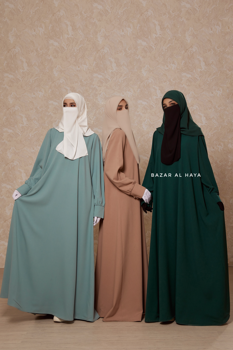 Rania Abaya Dress Half-Placket Button Front & Sleeve - Mediumweight Soft Crepe Cotton