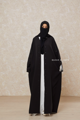 Black Falak Classic Loose Fit Abaya Coat With Scarf - Pockets & Zippers