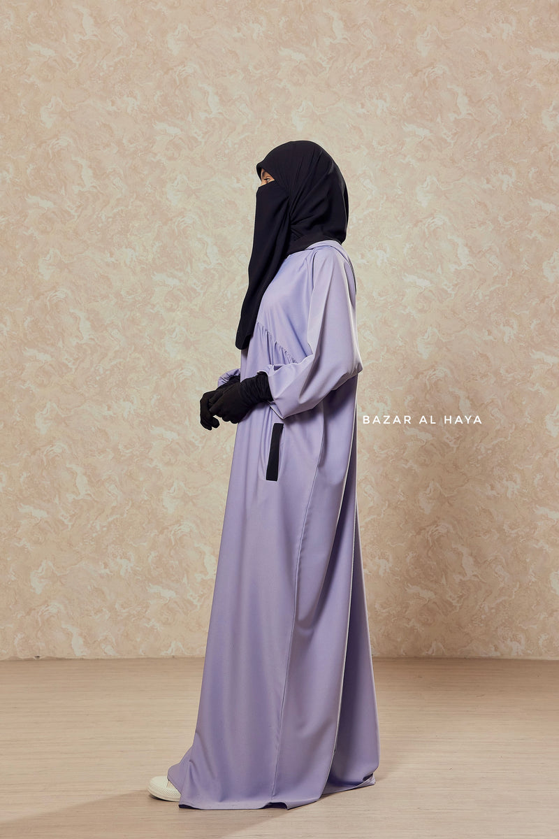 Kalina Lilac Hooded Abaya Dress With Pockets - Silk Crepe